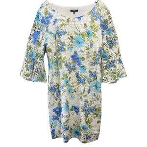 R&K Sheath Lace Floral 3/4 Bell Sleeve Top Size 18